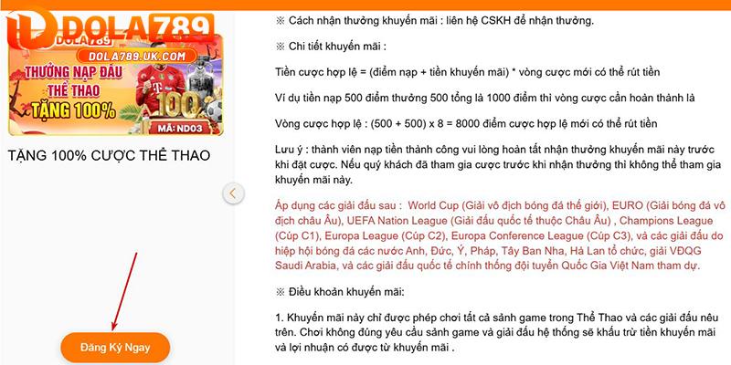 Tặng 100% cược thể thao DOLA789 – Tham gia ngay! 2 tặng 100% cược thể thao