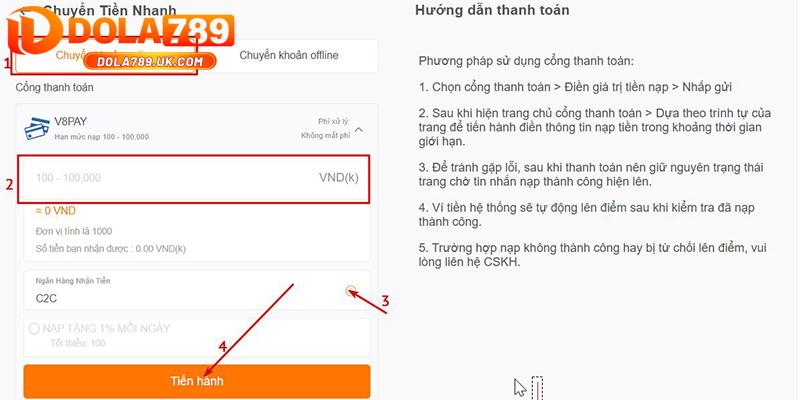 Nạp tiền DOLA789 – Hướng dẫn gửi tiền thành công chỉ trong 2 phút 8 Nạp nhanh dola789