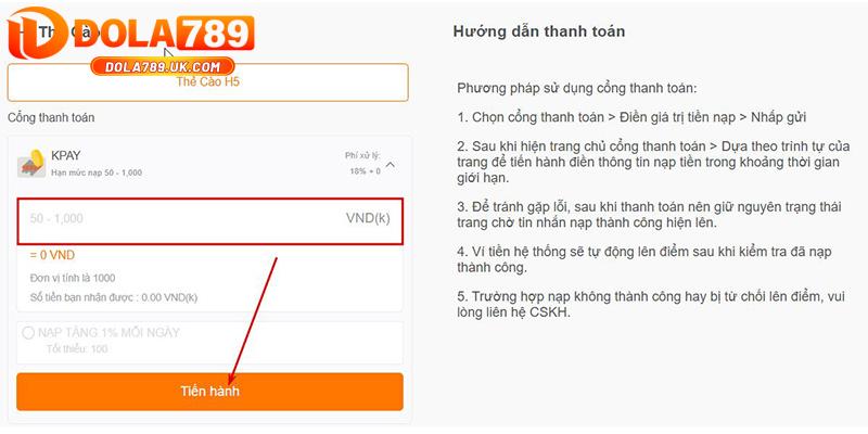 Nạp tiền DOLA789 – Hướng dẫn gửi tiền thành công chỉ trong 2 phút 14 nhập thông tin nạp tiền