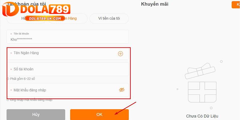 Rút tiền DOLA789 – Hướng dẫn rút tiền về ví an toàn, nhanh chóng 4 Thêm tài khoản ngân hàng